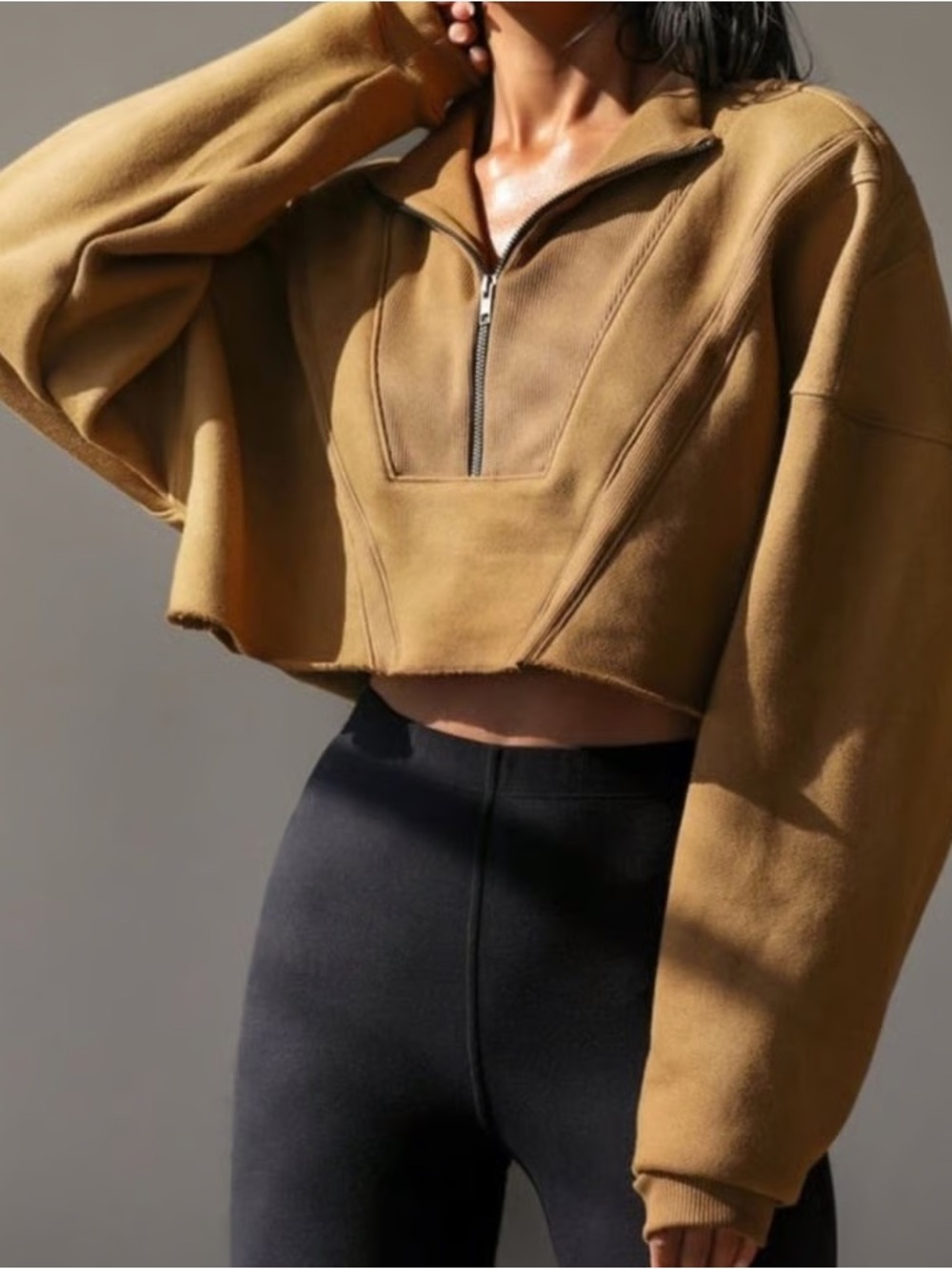 NWT! Joah Brown Half Zip Crop Sweater